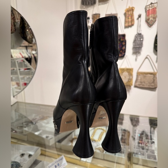 Gucci Janaya Black Leather Silver GG Logo Hourglass Heel Ankle Boots EU40 / US 9 - Picture 10 of 10